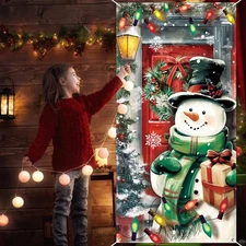 Christmas Snowman Door Cover,Colorful Christmas Front Door Banner Backdrop Xmas 