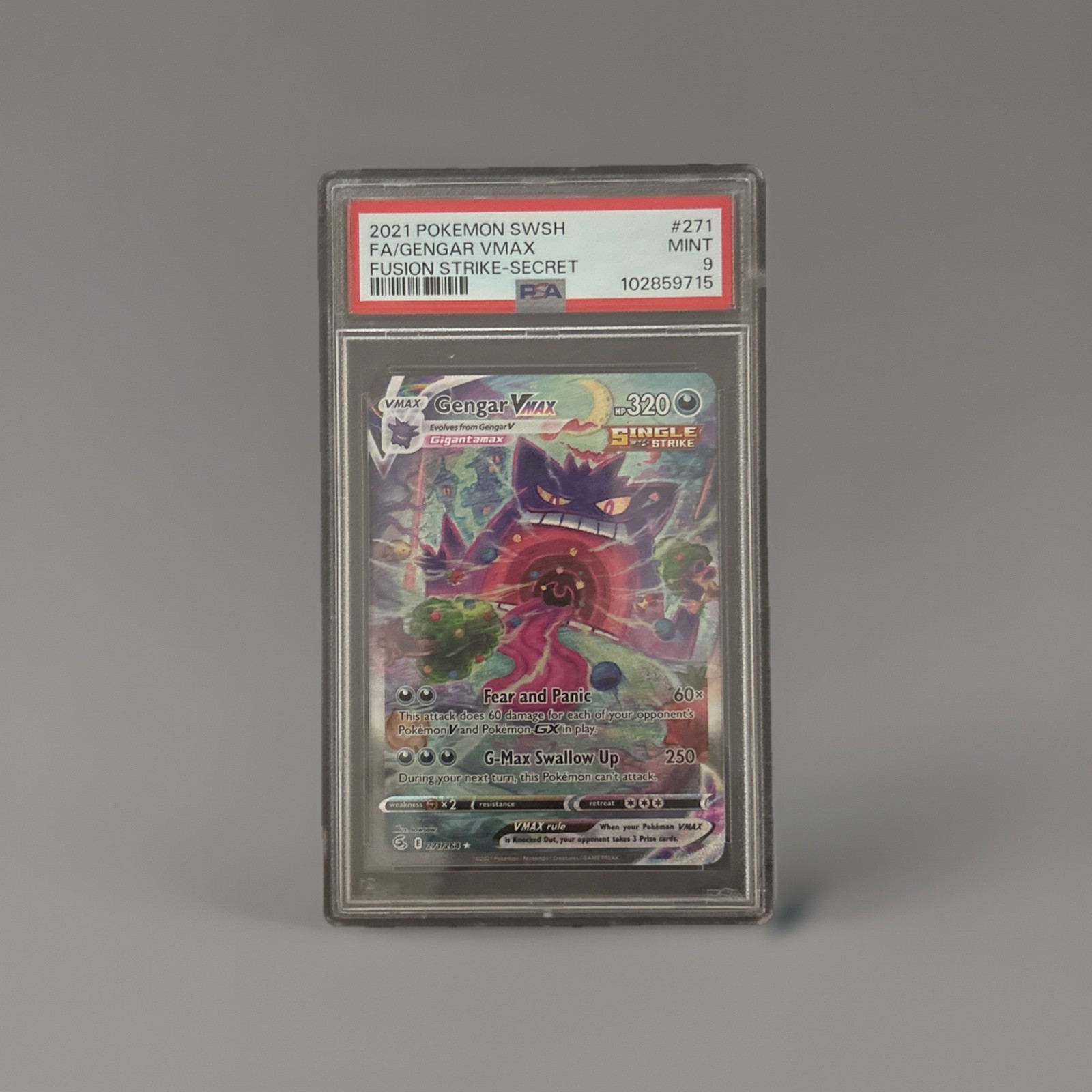 Pokemon Gengar VMAX Fusion Strike Secret Rare Full Alt Art #271 PSA 9 Mint