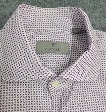 Canali 1934 Shirt Mens Medium White Purple Geometric Check Woven Long Sleeve