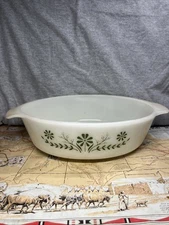 Vintage Glasbake Fire King Casserole Green Daisy Daisies Spring Flower 433