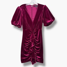 BCBGMAXAZRIA Dress Womens XS Velvet Puff Sleeve Ruffle Party Mini MUX5D16