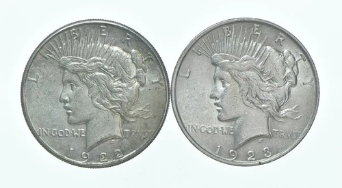 1922-S & 1923 Peace Silver Dollar $1 Bullion Collection Lot *153