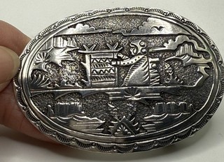 Vintage Navajo Native American Sterling Silver Belt Buckle Gene Gibson NR