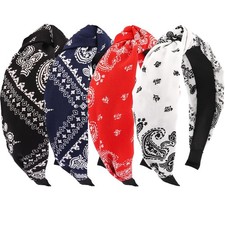 Bandana Headbands for Women, 4PCS Fashion Knotted Headband Paisley Print Wide Ha