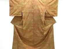 7597363: JAPANESE KIMONO / SILK / HAND WOVEN TSUMUGI / KASURI STRIPE