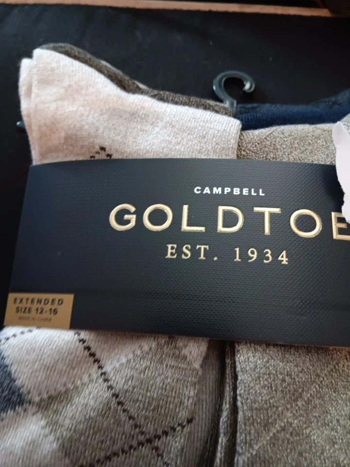 PUNTERA DORADA HOMBRE BEIGE AZUL TOSTADO NEGRO ARGYLE VESTIDO CALCETINES 12-16 6 PARES $24 NUEVO CON ETIQUETAS Foto 2 de 4