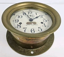 Vintage Working SETH THOMAS WWII Mechanical Nickel Porthole Ship Wall Clock 7"