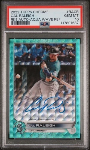 2022 Cal Raleigh Topps Chrome Aqua Wave Refractor Auto Rookie RC PSA 10 #'d/199 - Picture 1 of 2