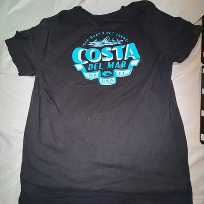 Costa Del Mar Graphic T-Shirt Mens XL Black Excellent Shark Fin Fishing Tee