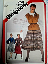 Simplicity 5328 Skirt Vest Blouse Sewing Pattern Ladies 12 UC Loose VTG 80's