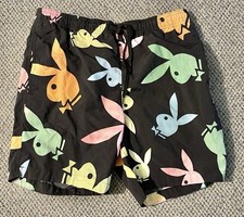 PLAYBOY Pacsun Men  s Swim Shorts Med Multicolored Logos Inseam Drawstring Pocket