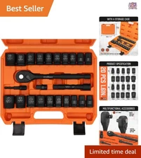 Impact Socket Set 24-Piece SAE & Metric Cr-V Shallow 1/2 Inch Drive