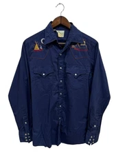 Vintage Kennington Rocking R Ranchwear Mens M Embroidered Pearl Snap Shirt 70s