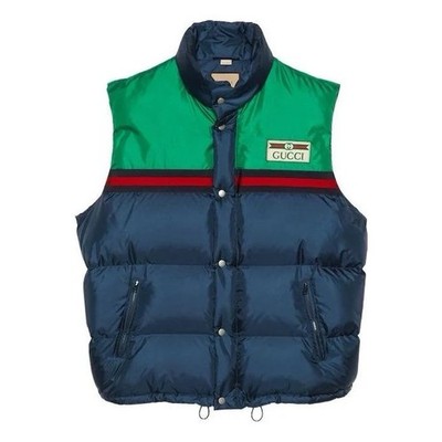 Gucci Nylon Satin Wattierte Weste Dunkelblau Größe 50 Luxus Made In Italy