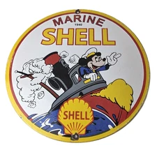 Vintage Shell Gasoline Sign - Mickey Old Steamboat Gas Oil Pump Porcelain Sign