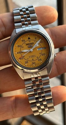 Seiko 5 Automatic 21 Jewels Japan Made Yellow Dial Watch For Mens
