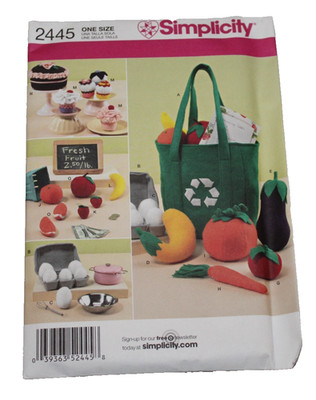 Simplicity Pattern 2445 Toy Food Felt Bag Egg Carton Fruit Cupcakes Cake Veggies