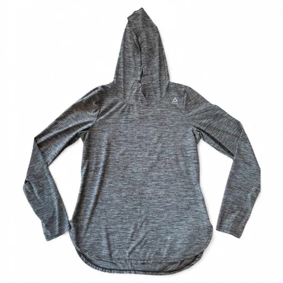 Женская спортивная толстовка с капюшоном Reebok серо-серый с длинным рукавом - Изображение 2 из 4