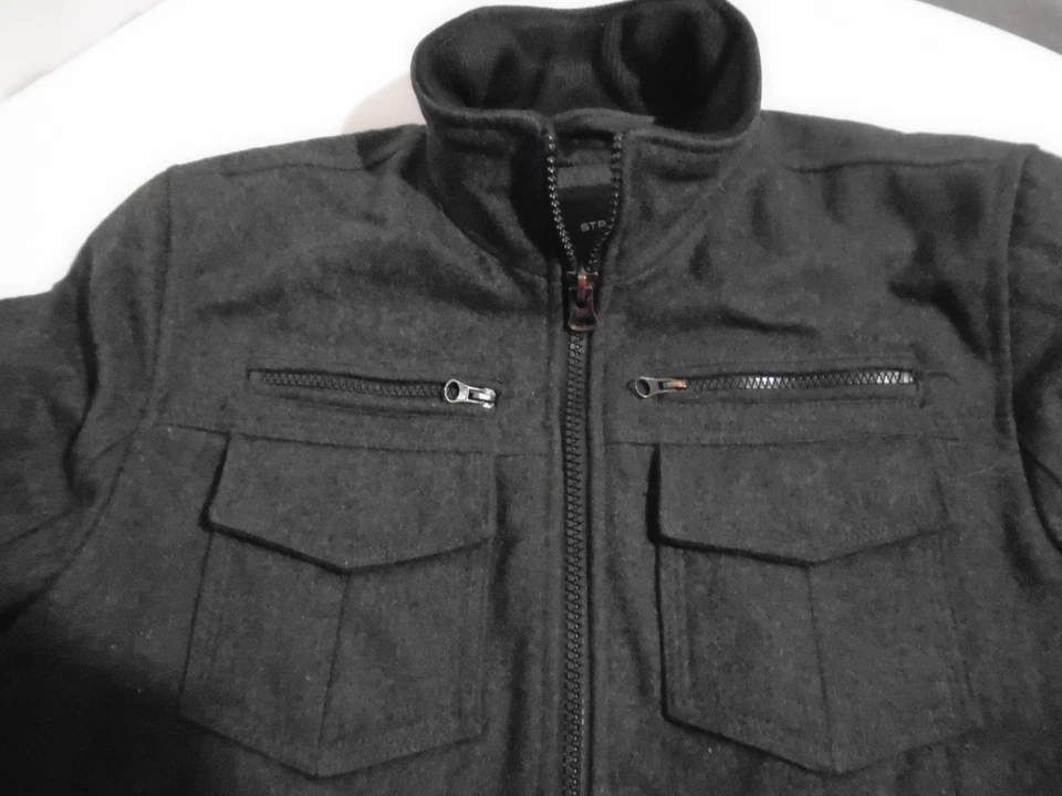 Structure Jacket Wool Blend Mens Medium Gray Outerwear Full Zip Collar Pockets - Image 3 of 4