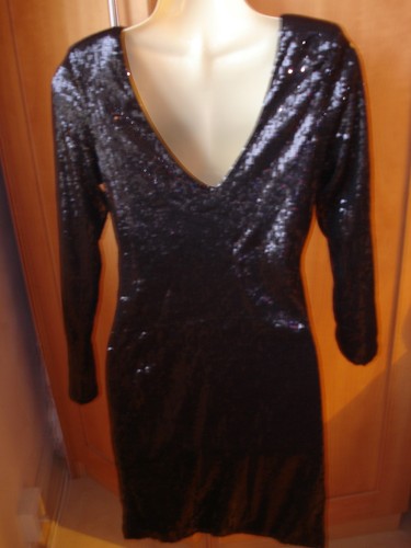 Womens Love Label Black Metallic Sequin Bodycon Dress Plunge lace neckline 8 UK - Picture 4 of 4