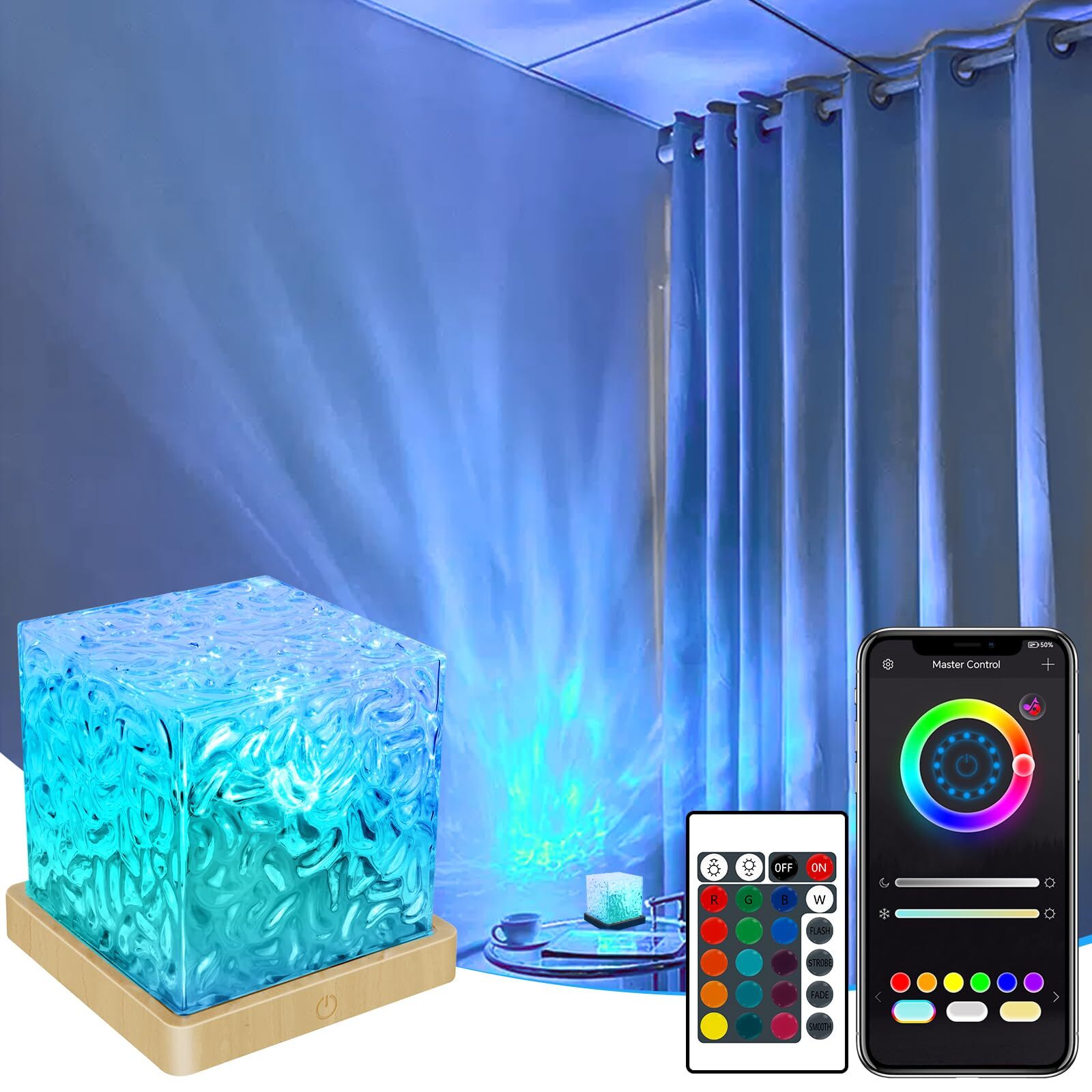 Ocean Wave Projector Light, 16 Colors & Rechargeable Northern Lights Water Cu...