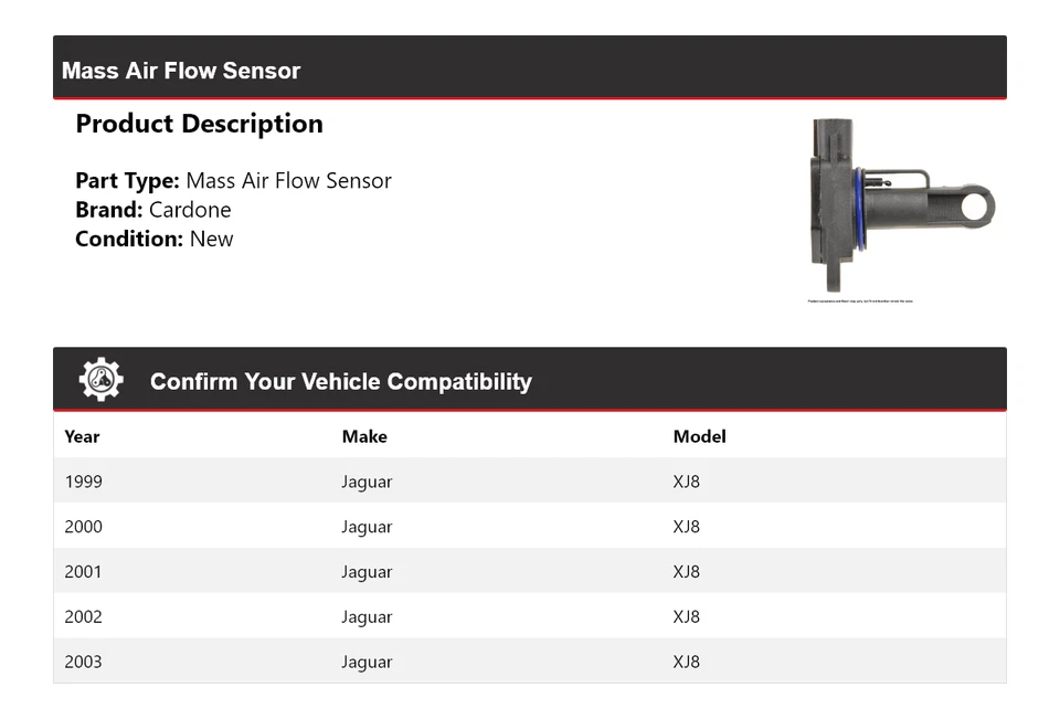 For 1999-2003 Jaguar XJ8 Mass Air Flow Sensor Cardone 2000 2001 2002 - Изображение 2 из 4