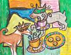Aceo Basenji Masquerade art dog print 2.5 x 3.5 animals impressionism gift new