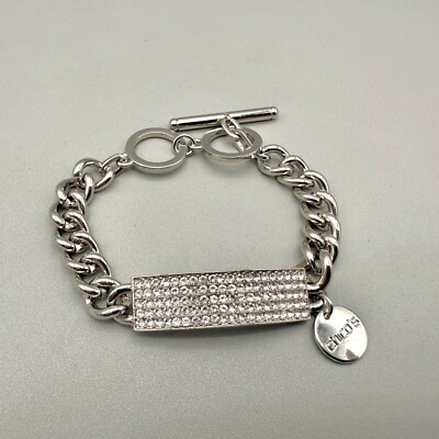 Chicos Bracelet Womens Chic Modern Silver Tone Pave Crystal ID Style Inch 