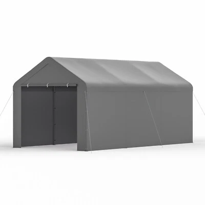 GREZONE Outdoor Grey Carport 10'x20' Heavy Duty Canopy Shed Portable Garage Party Tent