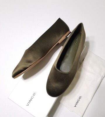 NIB Vince Maxwell Italian Satin Ballet Flat in Olive Size 6.5, 8, 8.5 $225