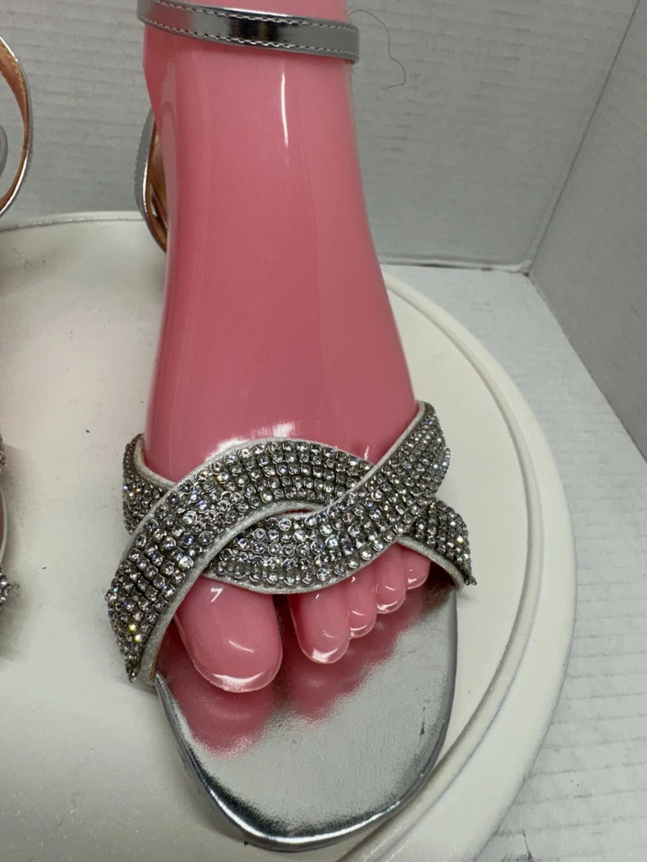 Nina New York Mujer Cuña Plata Estrás Correa Tobillo Punta Abierta Tacones 8M 38 Foto 4 de 4