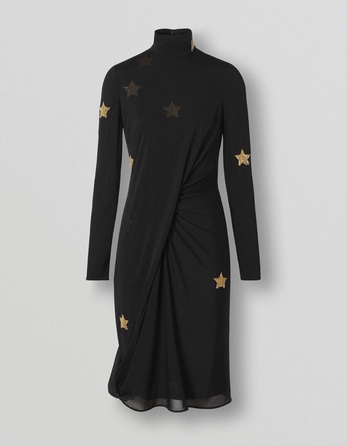 Abito BURBERRY manica lunga motivo stella seta viscosa nero taglia UK12 M nuovo ed etichette