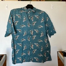 Reyn Spooner Hawaiian Shirt Mens XL Blue Vintage Marlin Fishing All Over Print