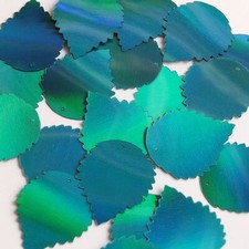 Wide Leaf Sequin 1.25" Teal Lazersheen Rainbow Reflective Metallic Made in USA
