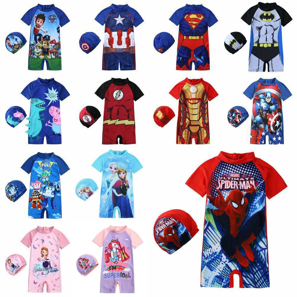 Niños Niños Una Pieza Surf Sol Traje Niñas Natación Natación Disfraz y Gorra Playa Verano