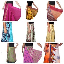 10 Pc Long Silk Skirt Indian Vintage Bohemian Colorful Women Wrap Gypsy Hippie