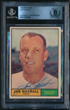 1961 Topps #444 Joe Nuxhall signed auto BAS BECKETT EX+ cond crisp signature