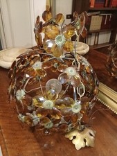 Lampadario a fiori ambra stile Maison Bagues  Liberty Art Decò vetro