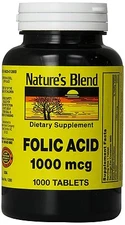 Nature's Blend Folic Acid 1000 mcg ( 1mg ) 1000 Tabs  FRESH PHARMACY STOCK ^^