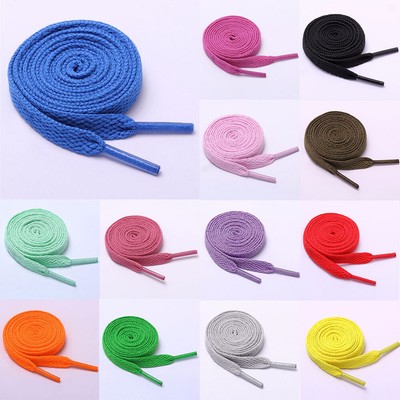 Flat Shoe Laces for Trainers or Boots Shoes 8mm Wide Black White or Colour Laces