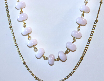 Rose quartz rondelles on gold chain, two strands, Spring ring closure