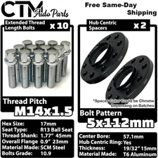 2x 15mm Thick 5x112 57.1mm CB Wheel Spacer Set Chrome 14x1.5 Bolt Fit Volkswagen