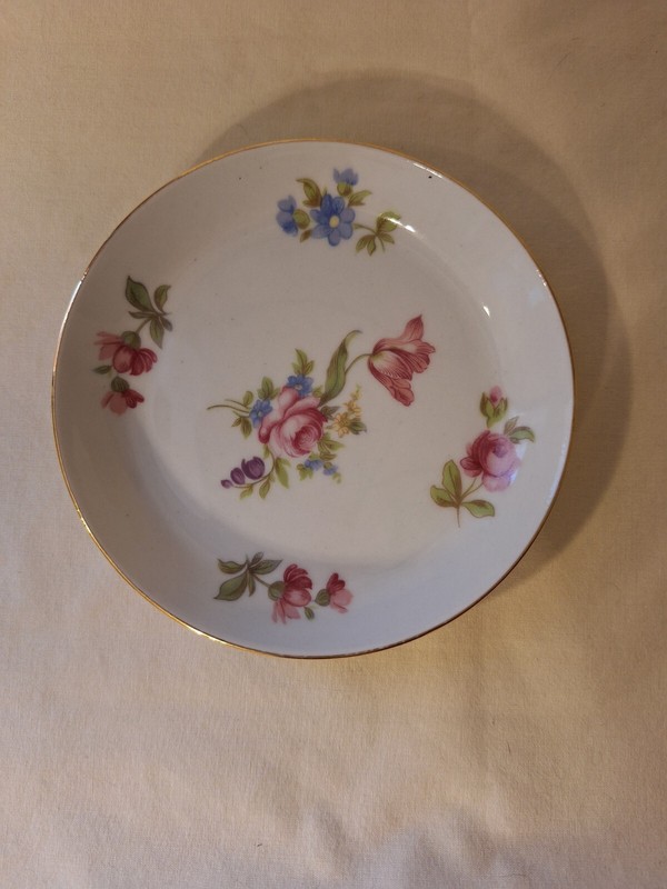 Floral Dusty Rose Bareuther Waldsassen Bavaria Germany Small Butter Coaster Dish