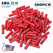 100Pcs Insulated Straight Butt Connectors Electrical Wire Crimp Terminal 22-18Ga