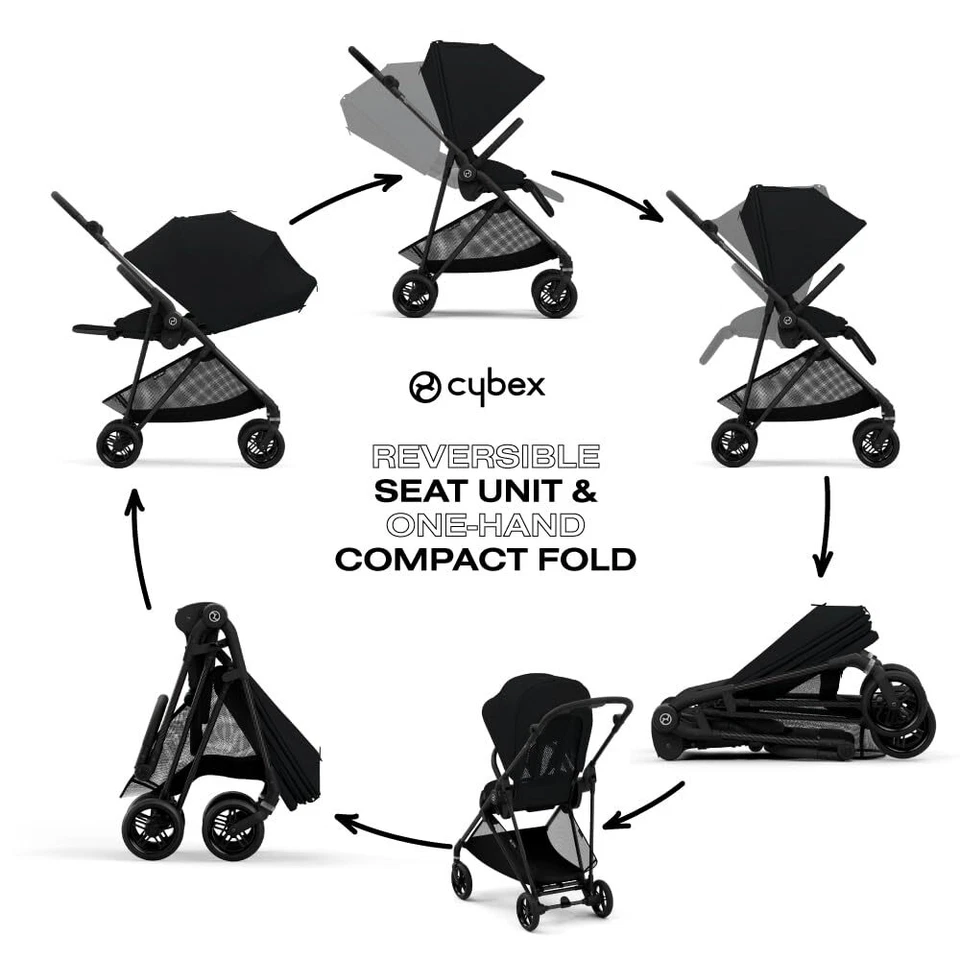 Cochecito CYBEX Melio Carbon 3 ligero compacto plegable con una mano negro luna Foto 2 de 4
