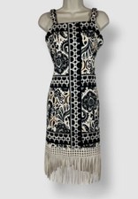 Tahari ASL Women's Ivory Border-Print Fringe Sheath Dress Size 12