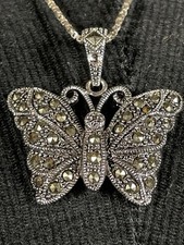 Italian 24  Sterling Chain With Sterling Marcasite Butterfly Pendant