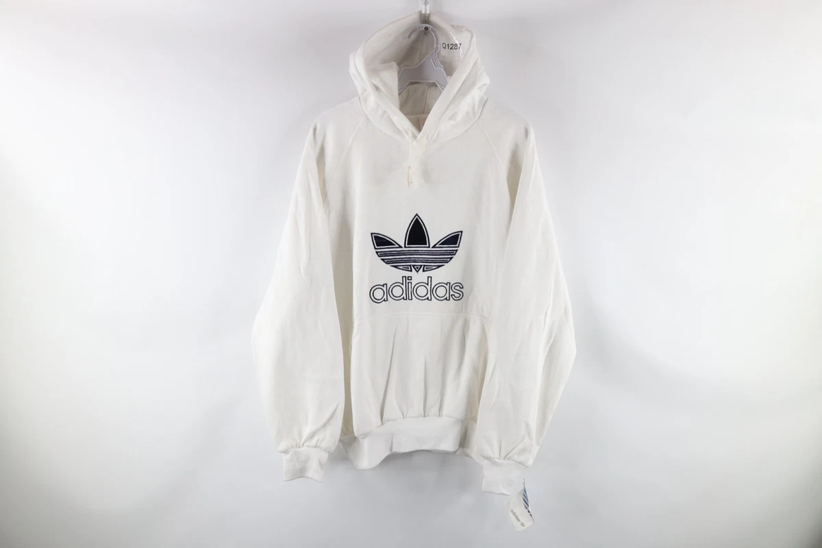 Trefoil | Hoodie Mens NOS White Sweatshirt Spell Large Adidas 80s eBay Vintage Out