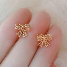 Rose Gold Bow Tie Stud Earrings 925 Sterling Silver Jewellery Women Girls Gift 