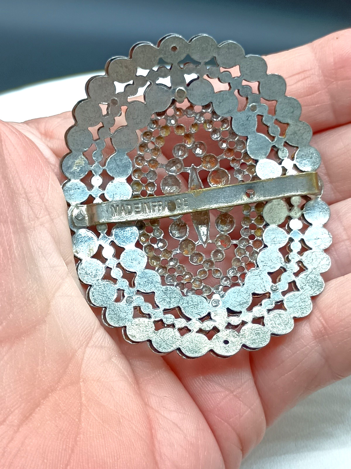 Antique Victorian Shoe Buckle Clip Pair Signed Made In France Cut Steel Faceted